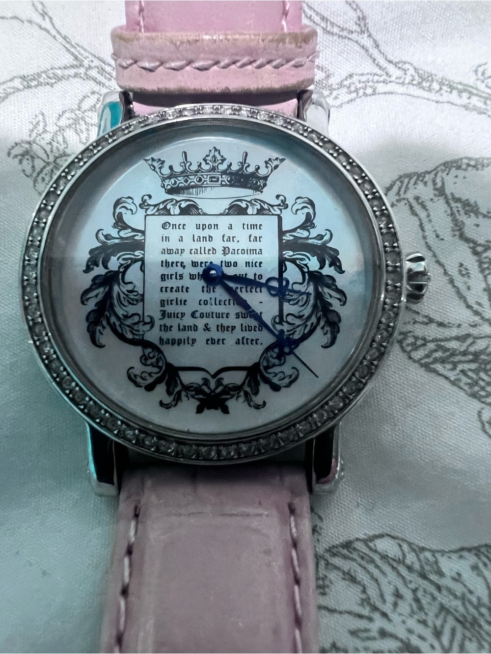 Juicy Couture Silver Crystal Bezel Watch with Pink Leather Strap